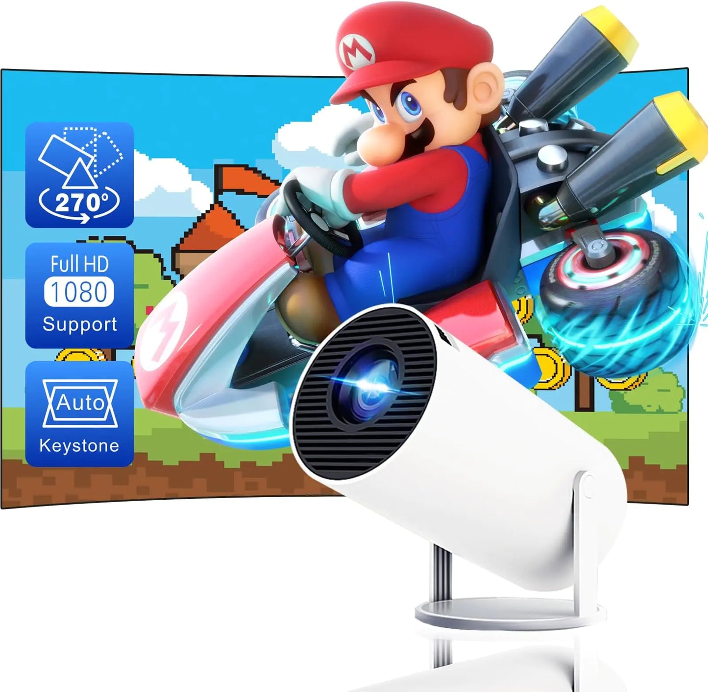 Portable Projector, Projector with Remote Control, Android Wifi Bluetooth-Compatible Projector, Home Theater Projector for Outdoor, Office, Bedroom